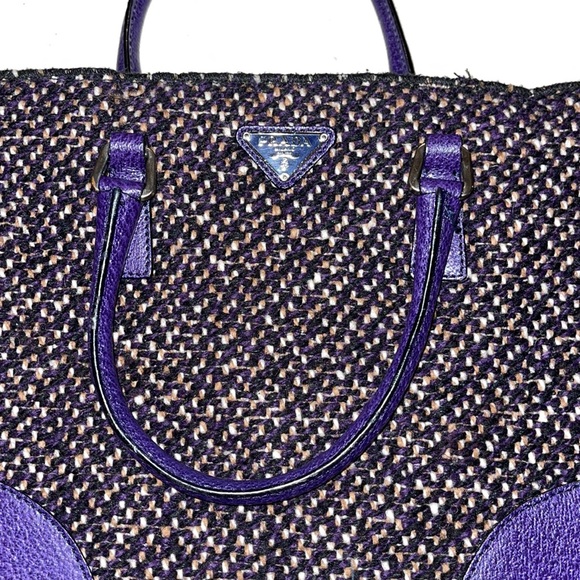 Prada Gray Tweed Tote Bag Grey Purple: VINTAGE - Picture 3 of 11